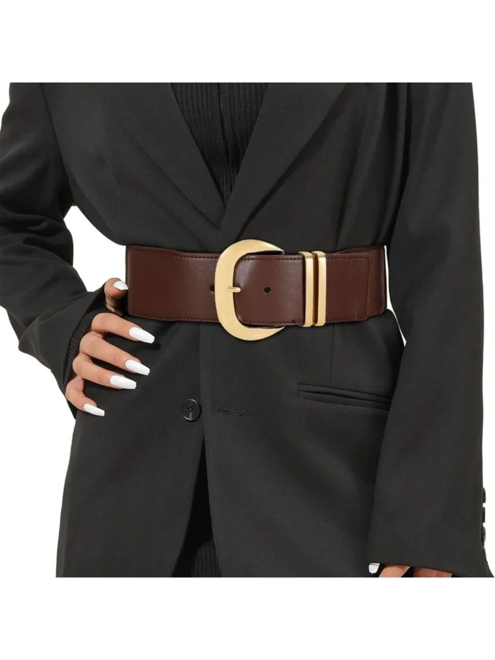 Stylish Wide Elastic Waist Belt for Dresses - Gold Buckle, Stretchy Leather
